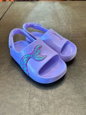 wonder nation Lilac Mermaid Tail Slide Sandals with Glitter Accent